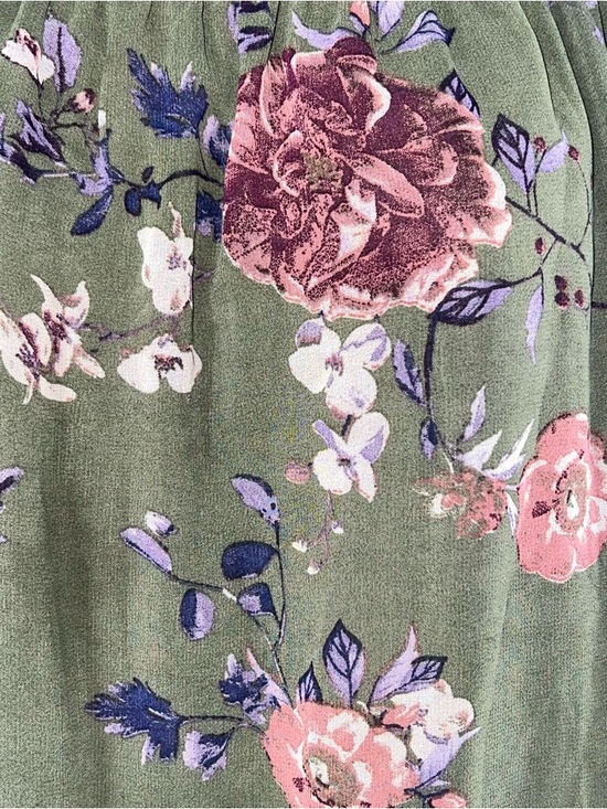 Blue Rain Olive Green Floral Mini Dress with Pink Roses - Picture 6 of 12